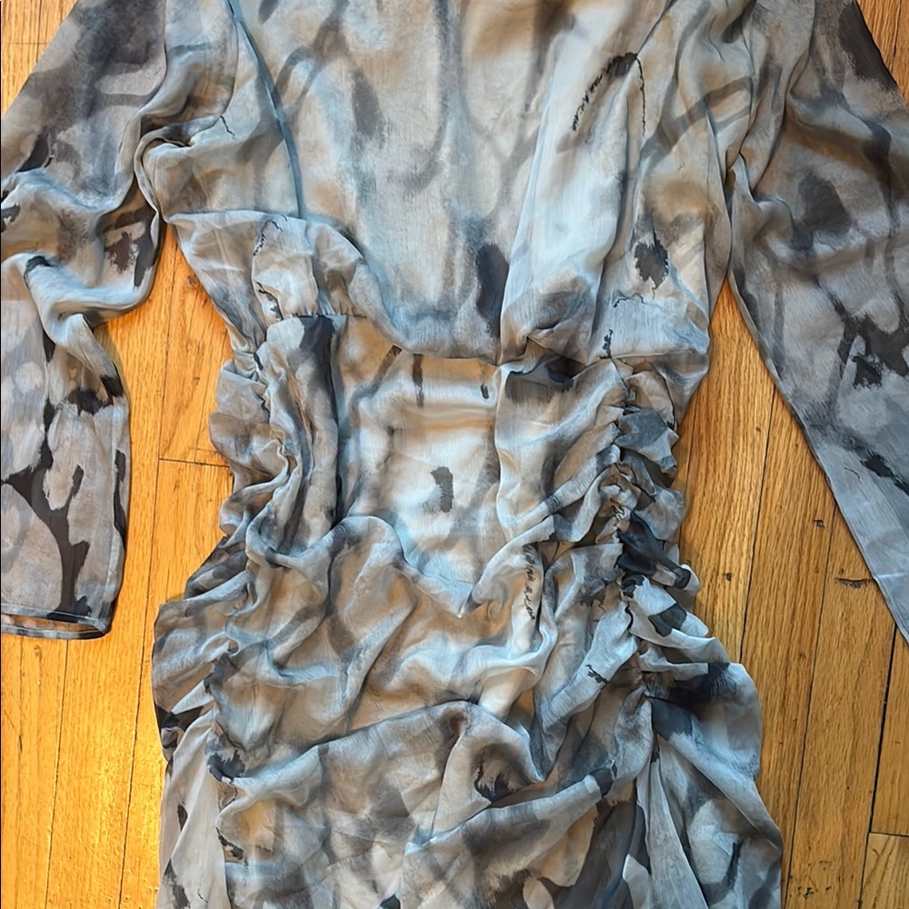 ASOS Sheer Ruched Waist Long Sleeve Dress Size 14 - Picture 2 of 7